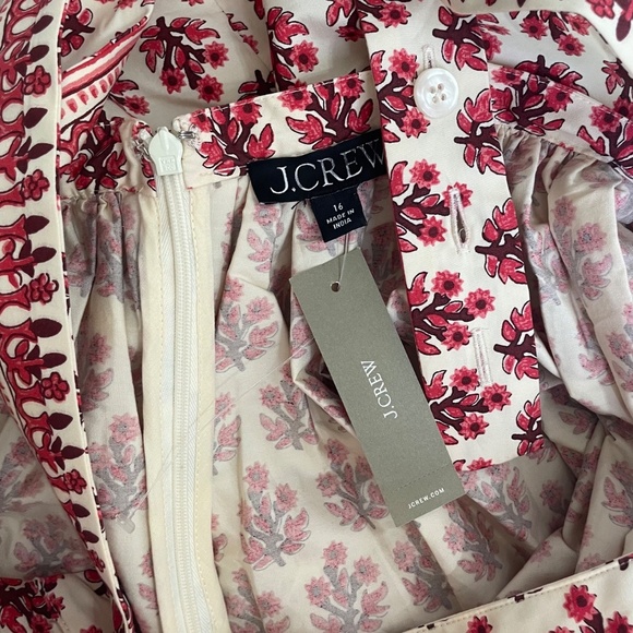 NWT!! J. CREW Poplin Apron Dress Floral Block Print Warm Sesame Red Size 16 - Picture 12 of 15